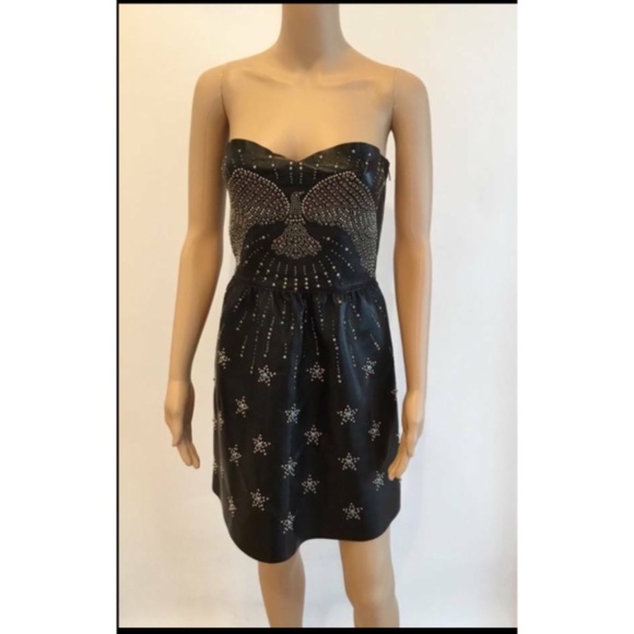 VALENTINO LEATHER STRAPLESS EMBELLISHED DRESS - Picture 2 of 8